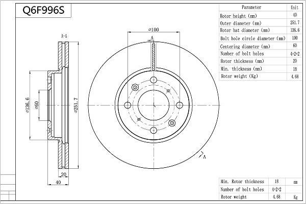 Disques de frein AISIN ref. Q6F996S