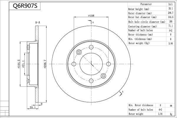 Disques de frein AISIN ref. Q6R907S