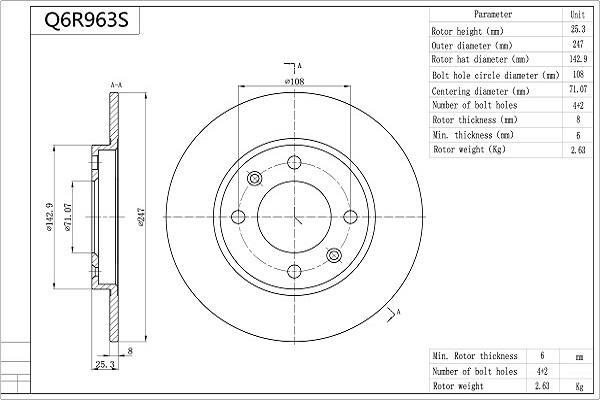 Disques de frein AISIN Q6R963S