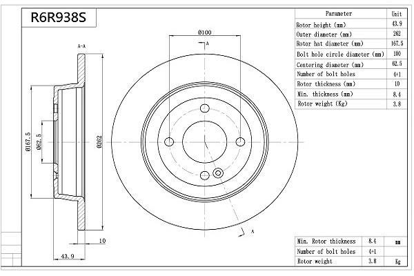 Disques de frein AISIN R6R938S