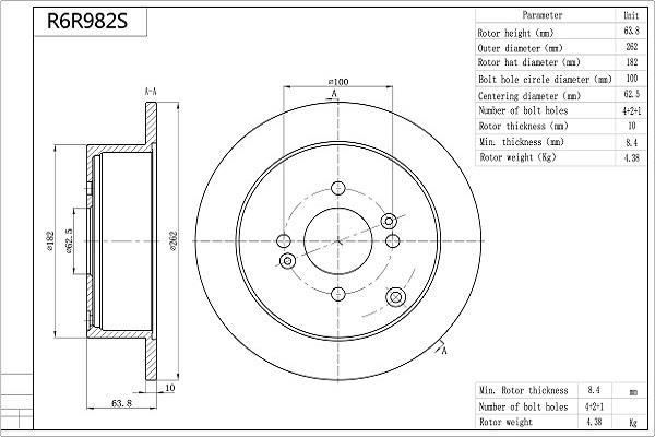 Disques de frein AISIN ref. R6R982S