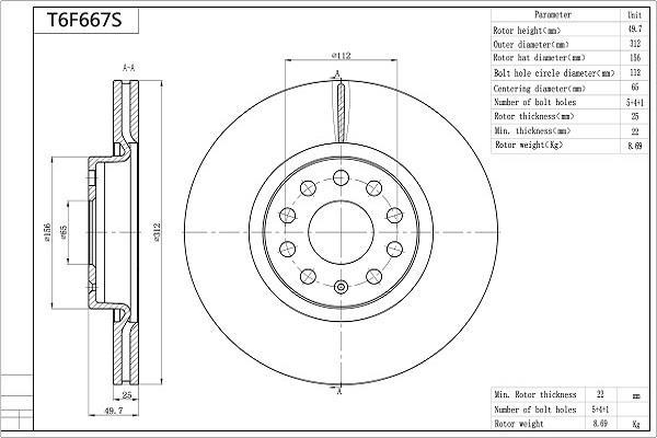 Disques de frein AISIN ref. T6F667S