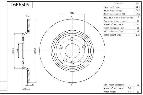Disques de frein AISIN ref. T6R650S