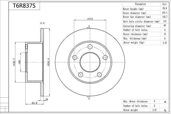 Disques de frein AISIN ref. T6R837S