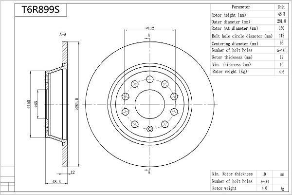 Disques de frein AISIN ref. T6R899S