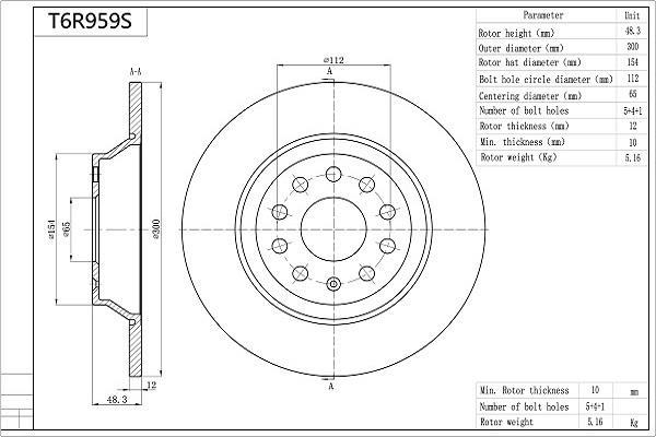 Disques de frein AISIN ref. T6R959S