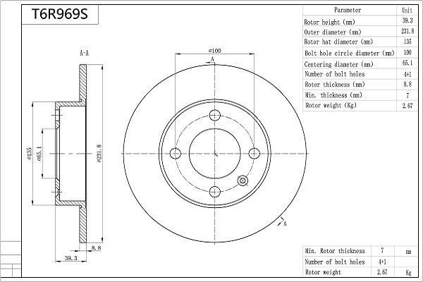Disques de frein AISIN T6R969S