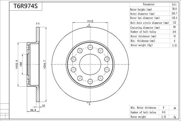 Disques de frein AISIN T6R974S
