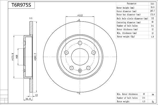 Discos de travão AISIN ref. T6R975S