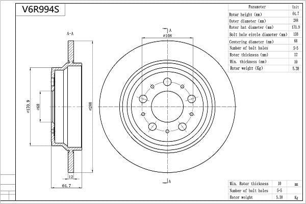 Disques de frein AISIN V6R994S