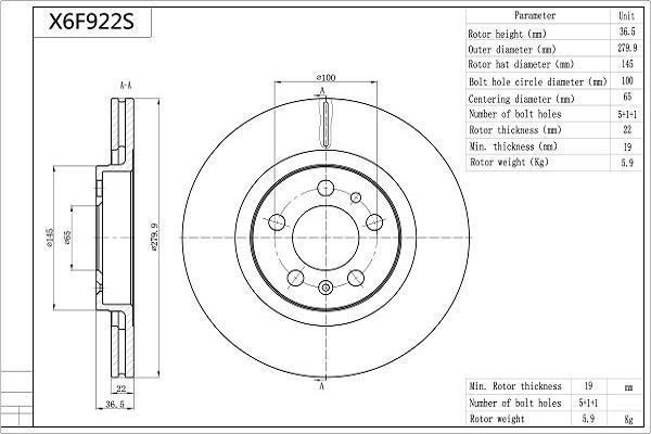 Disques de frein AISIN ref. X6F922S
