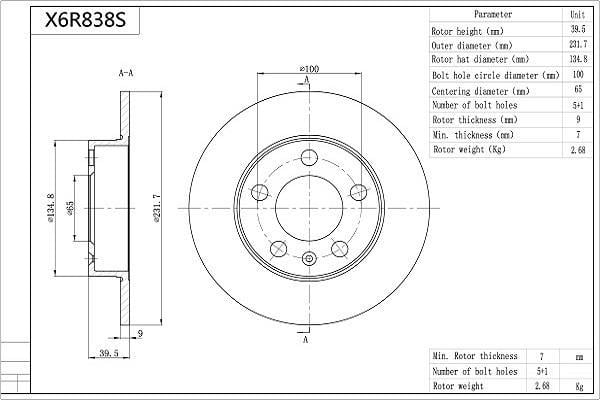 Disques de frein AISIN ref. X6R838S