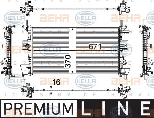 8MK 376 710-634 HELLA Radiatore motore per veicoli senza aria