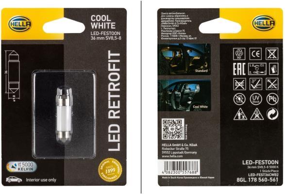 Ampoules LED Eclairage d'intérieur et signalisation HELLA LED RETROFIT - Sof.10W - ref. 8GL 178 560-561