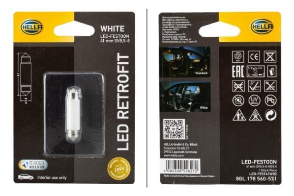 Ampoules LED Eclairage d'intérieur et signalisation HELLA LED RETROFIT - Sof.10W - ref. 8GL 178 560-571