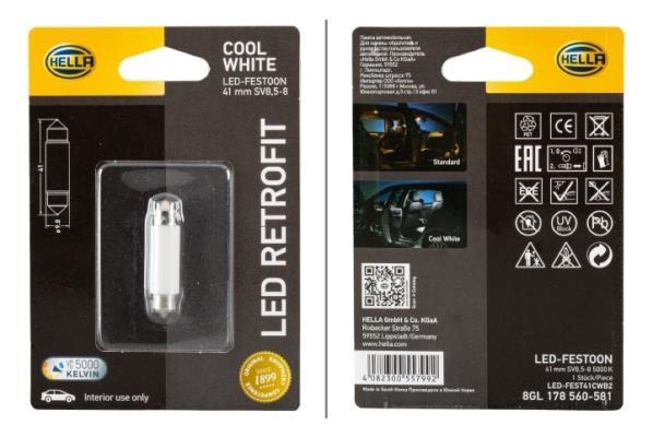 Ampoule, feu plafonnier HELLA 8GL 178 560-581 Ampoule, feu plafonnier HELLA 8GL 178 560-581