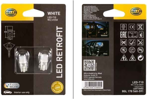 Lâmpadas LED Iluminação interior e sinalética HELLA LED RETROFIT - W5W - ref. 8GL 178 560-591