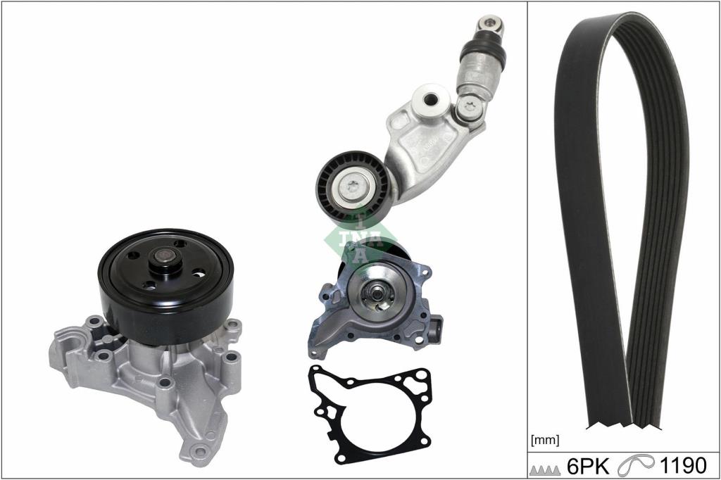 Pompe à eau+Jeu de courroie trapézoïdale à nervures (Pompe à eau et courroie accessoires) Schaeffler INA 529 0119 30