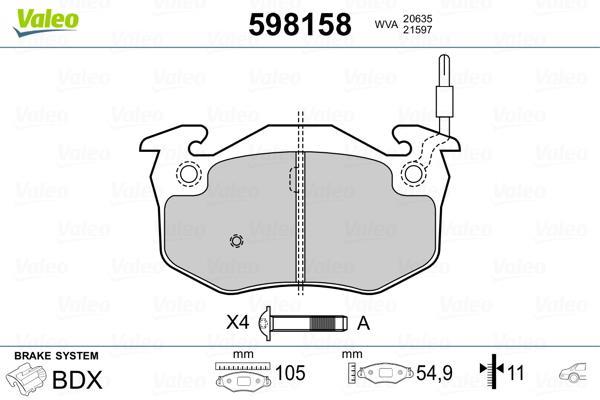 Jogo de 4 pastilhas de travão VALEO ref. 598158