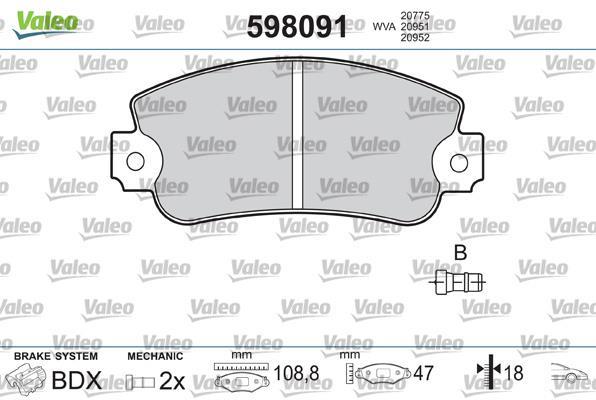 Jeu de 4 plaquettes de frein VALEO ref. 598091