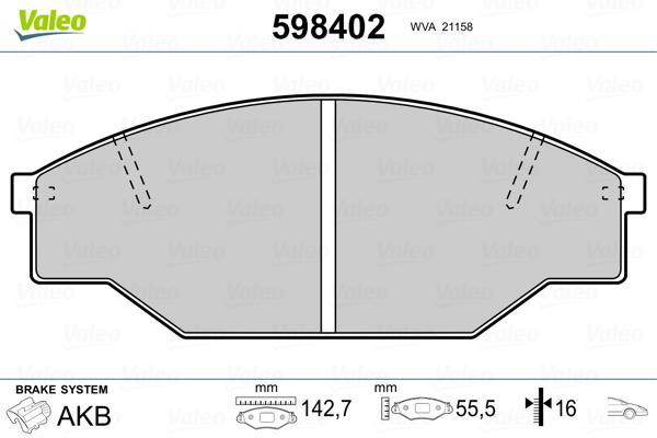 Jeu de 4 plaquettes de frein VALEO ref. 598402