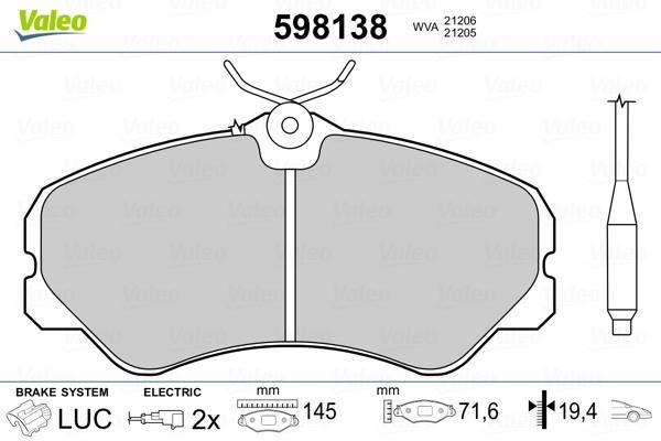 Jeu de 4 plaquettes de frein VALEO 598138