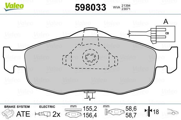 Jeu de 4 plaquettes de frein VALEO ref. 598033