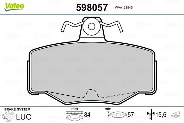 Jeu de 4 plaquettes de frein VALEO ref. 598057