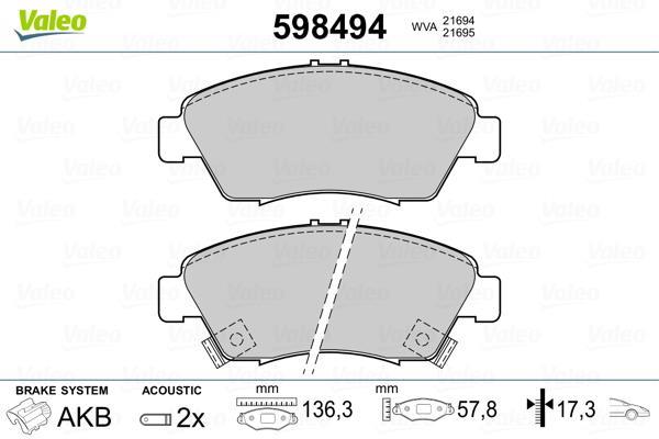 Jeu de 4 plaquettes de frein VALEO ref. 598494