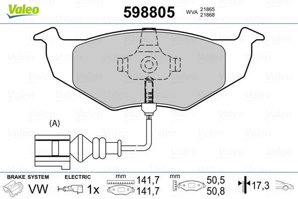 Jeu de 4 plaquettes de frein VALEO ref. 598805