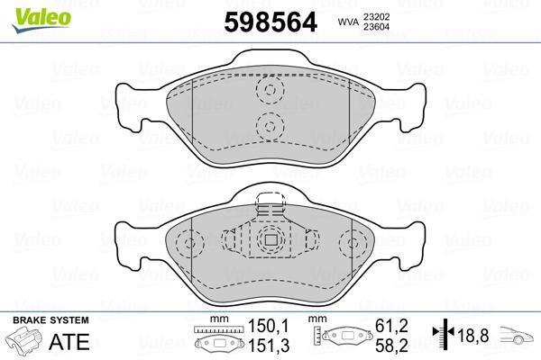 Jeu de 4 plaquettes de frein VALEO 598564
