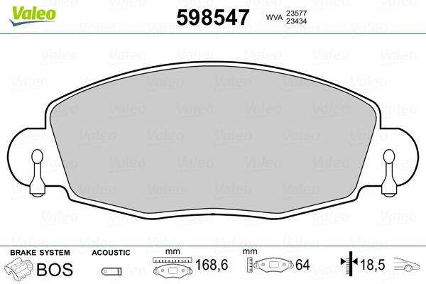 Jeu de 4 plaquettes de frein VALEO ref. 598547