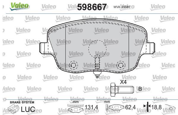 Jeu de 4 plaquettes de frein VALEO ref. 598667