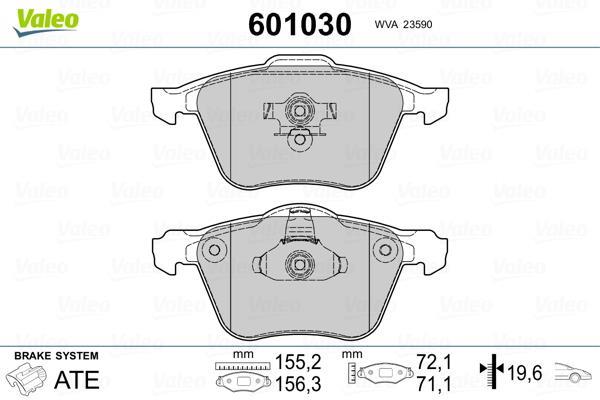 Jeu de 4 plaquettes de frein VALEO ref. 601030