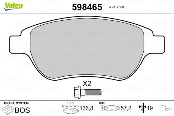 Jeu de 4 plaquettes de frein VALEO 598465