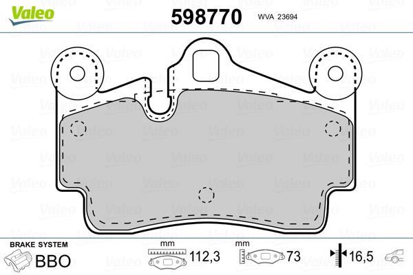Jeu de 4 plaquettes de frein VALEO ref. 598770