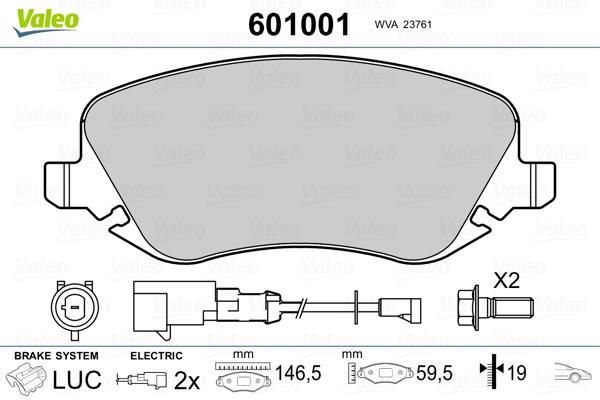 Jeu de 4 plaquettes de frein VALEO ref. 601001