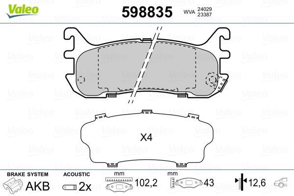 Jeu de 4 plaquettes de frein VALEO ref. 598835
