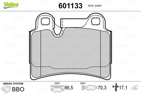 Jeu de 4 plaquettes de frein VALEO ref. 601133