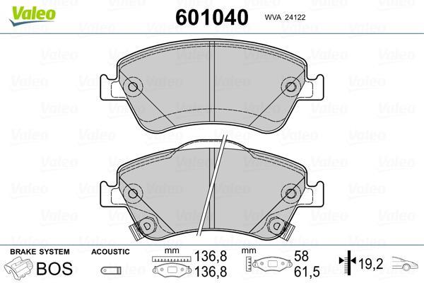 Jeu de 4 plaquettes de frein VALEO ref. 601040