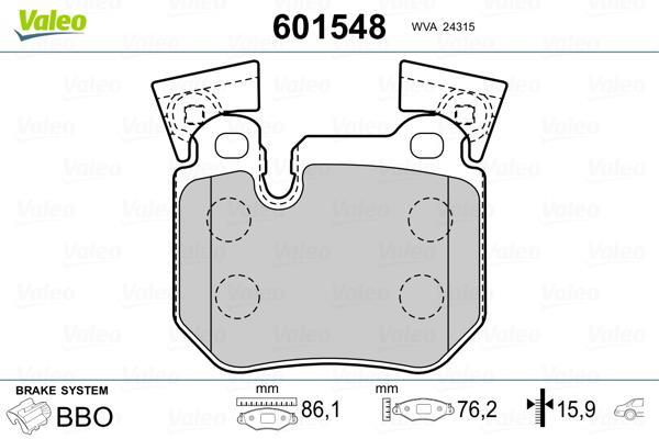Jeu de 4 plaquettes de frein VALEO ref. 601548