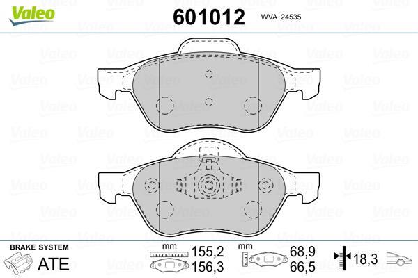 Jeu de 4 plaquettes de frein VALEO ref. 601012