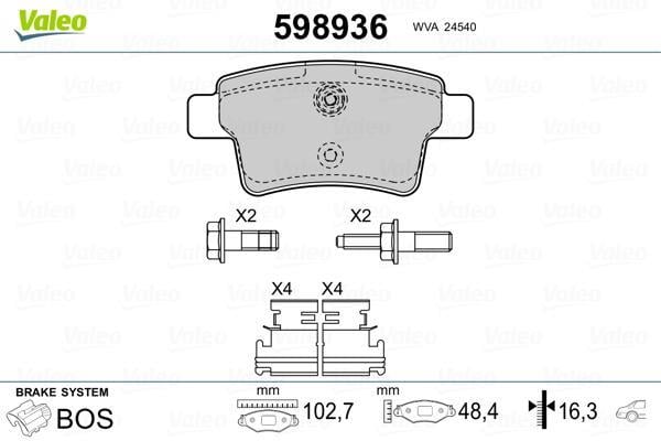 Jeu de 4 plaquettes de frein VALEO ref. 598936