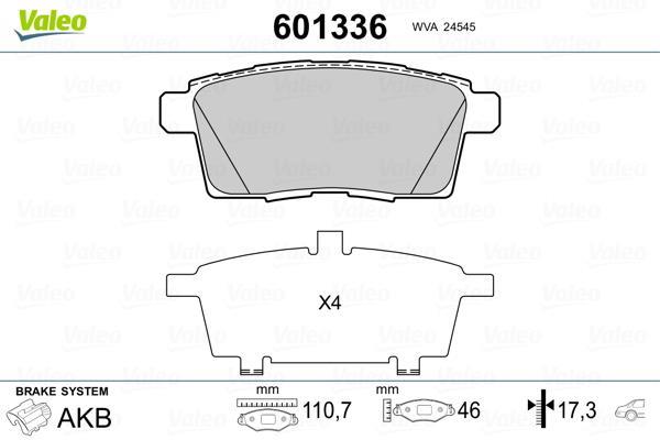 Jeu de 4 plaquettes de frein VALEO ref. 601336