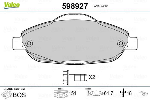 Jeu de 4 plaquettes de frein VALEO 598927