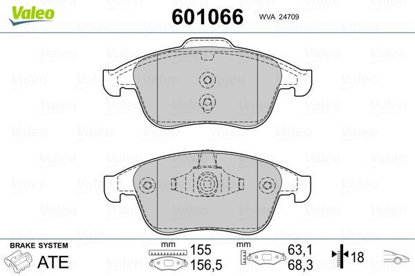 Jeu de 4 plaquettes de frein VALEO ref. 601066
