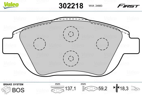 Plaquettes De Frein Avant VALEO First - Réf. 302218 - Jeu De 4 Plaquettes, Sans Cuivre, Certifiées ECE-R90