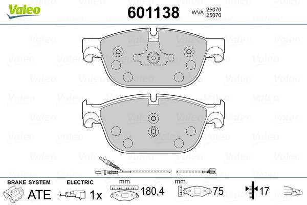 Jeu de 4 plaquettes de frein VALEO ref. 601138
