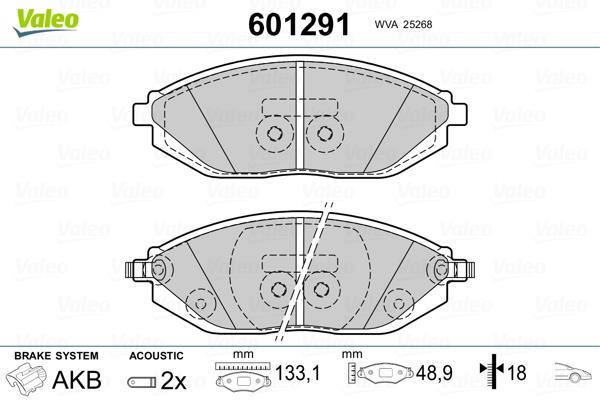 Jeu de 4 plaquettes de frein VALEO ref. 601291