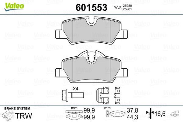 Jogo de 4 pastilhas de travão VALEO ref. 601553